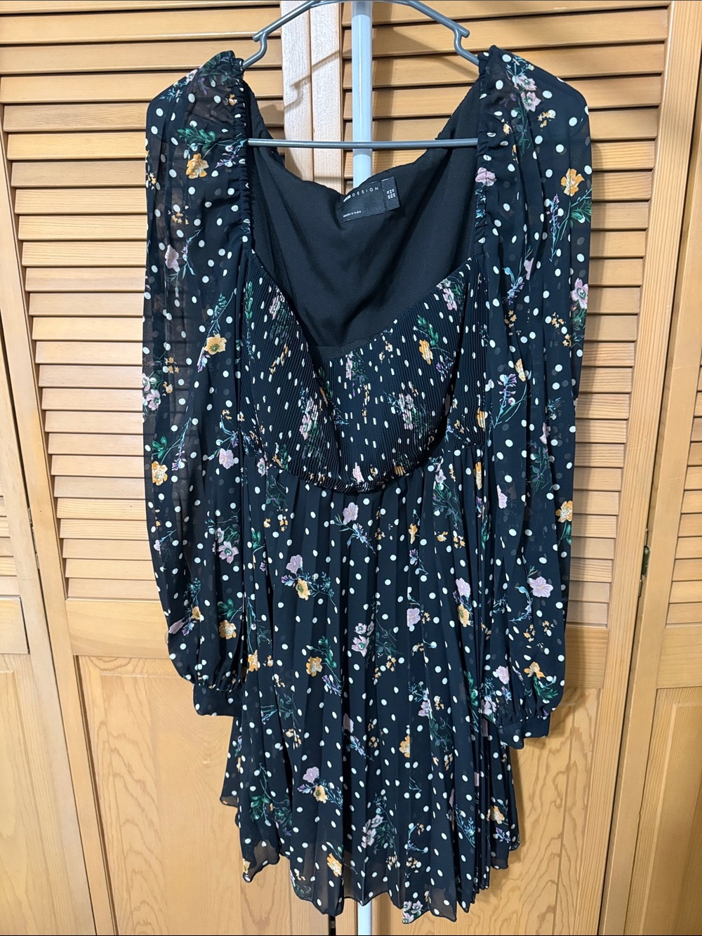 ASOS Black Floral Polka Dot Long-Sleeve Mini Dress